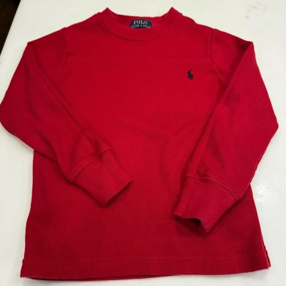 Ralph Lauren Boys 2 Pcs Set Blue Oxford Shirt & Red Ribbed Pullover Sz 4T